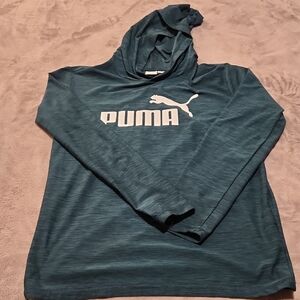 Puma Mottled Green Long Sleeved Shirt With Hoodie Youth Large